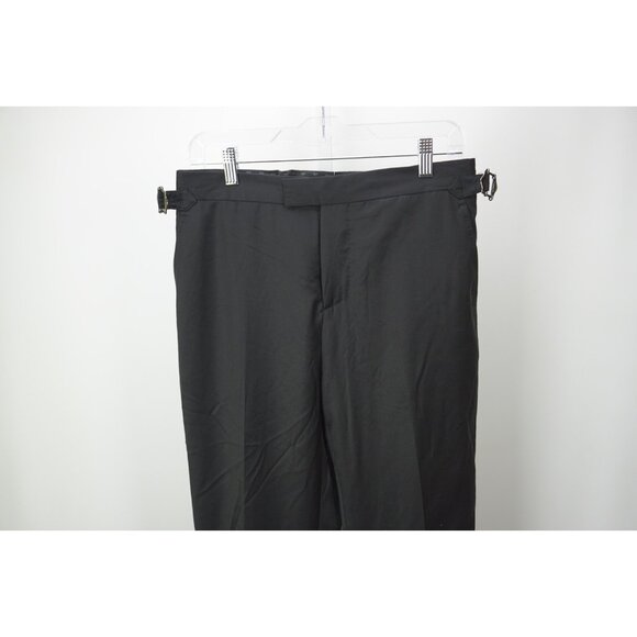 John Varvatos Solid Black 100% Wool Mens Tuxedo Pants Sz48 Brand New